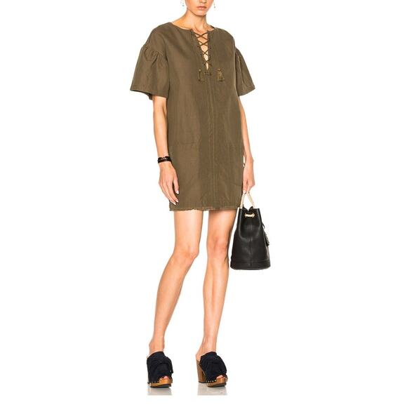 Ulla Johnson Marcelle Mini Dress US 2 Olive Green Tunic Cotton Linen Boho - Picture 2 of 11